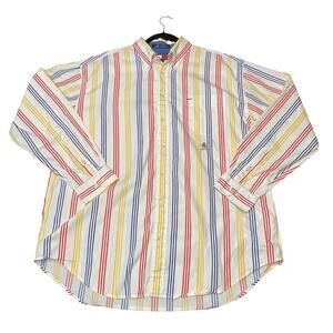 Vintage Tommy Hilfiger Striped Button Down Shirt XL Primary Yellow Red Blue